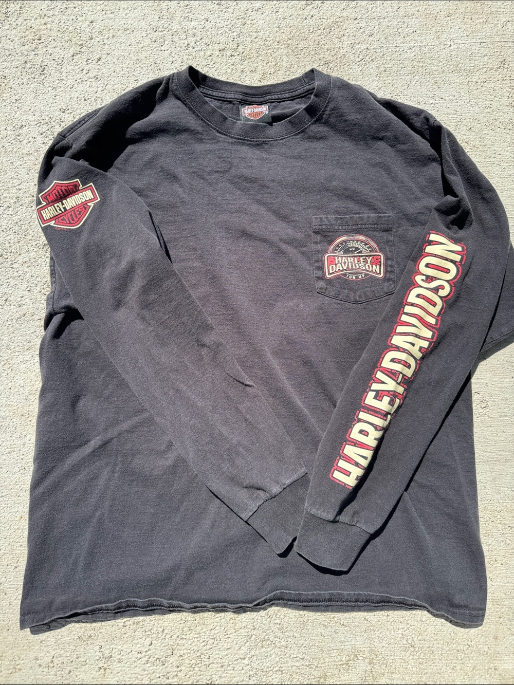 Harley-Davidson Black Long Sleeve Pocket Tee with Red/Gold Logos